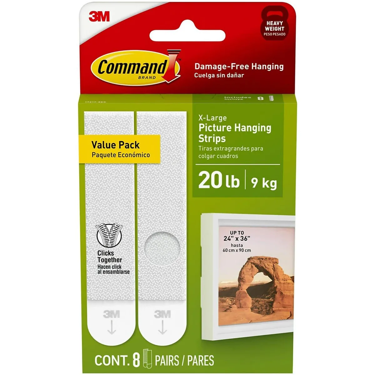 3M 3M Command 20 lb Picture Hanging Strips White 8 Pairs 16 Strips 17217-8ES — product photo
