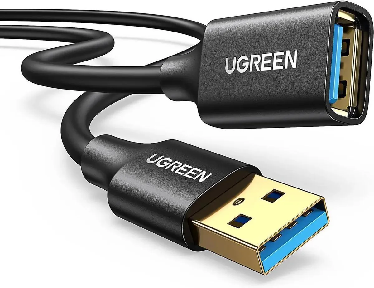 Blue USB 3.0 extension cable, male to female connectors, 1 metre length