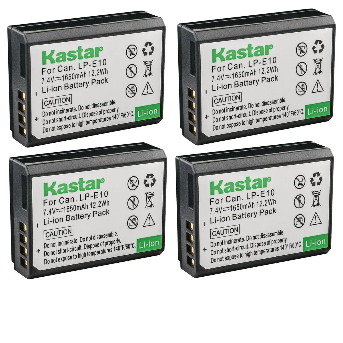 Kastar Kastar LP-E10 4-Pack 7.4V 1650mAh for Canon EOS 2000D 3000D Kiss X50 X70 X80 X90 — product photo