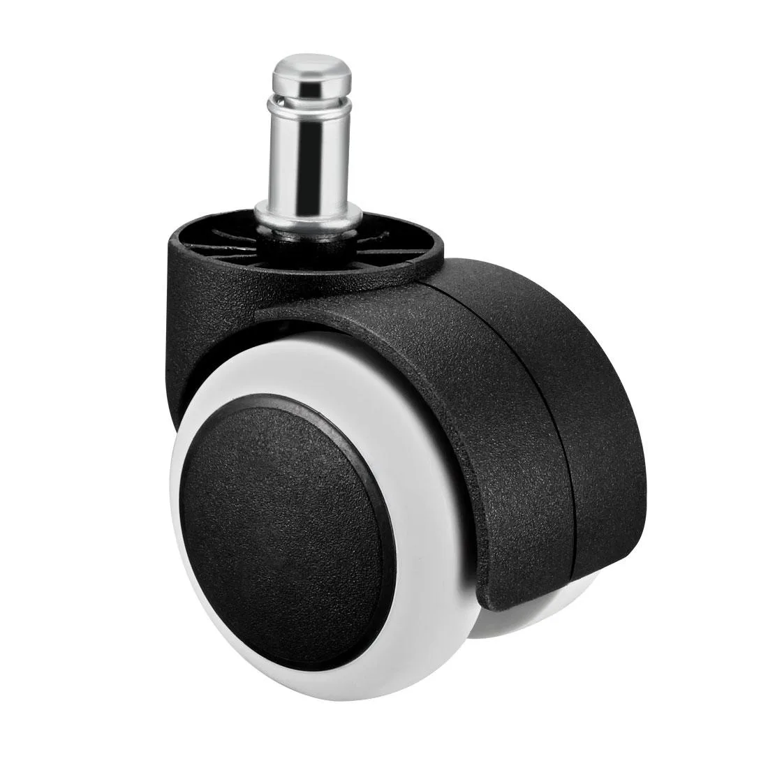 Five white twin-wheel PU casters with 11mm stems
