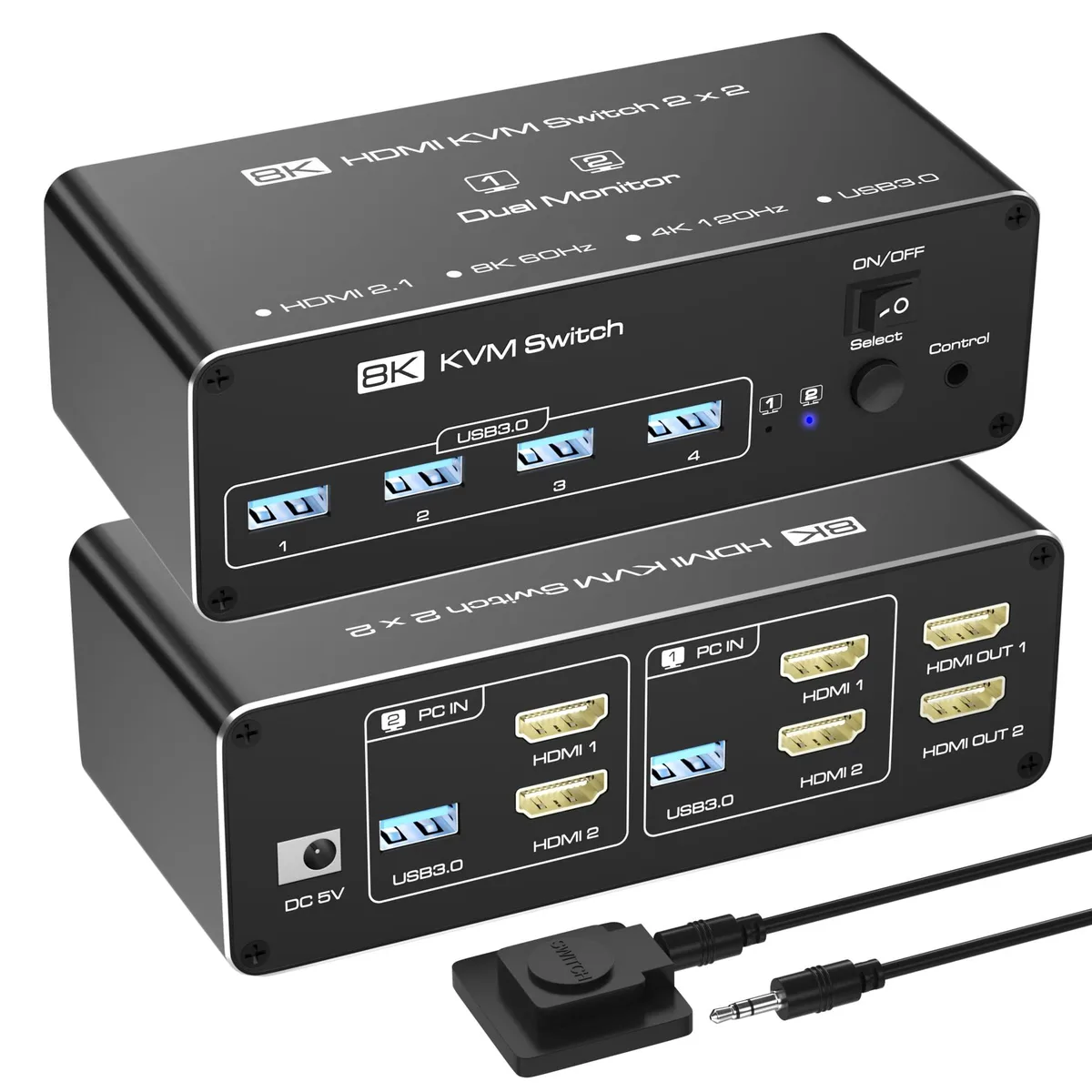 WRIARICH WRIARICH KVM Switch 2 Monitor 2 Computer 8K@60Hz USB 3.0 — product photo