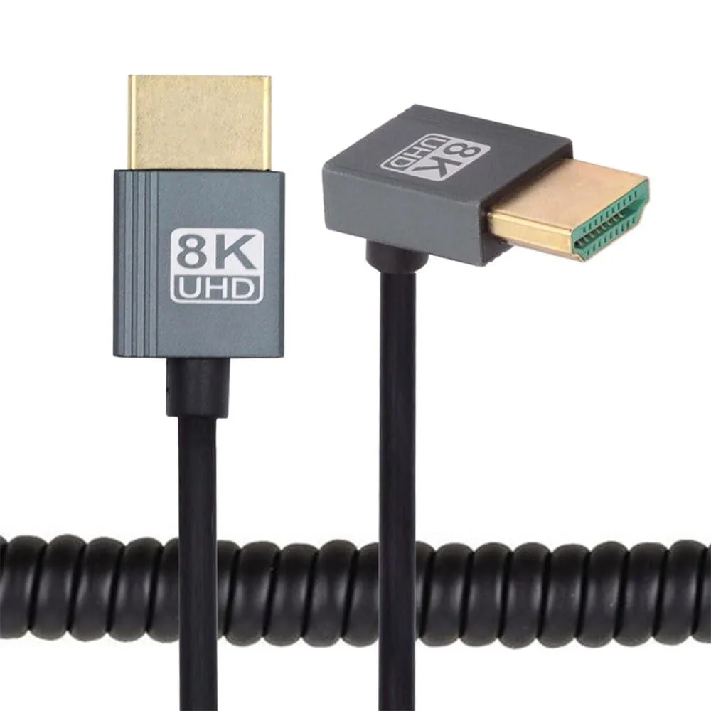 LORDWORLD LORDWORLD Down Angled HDMI 2.1 Male to Male Coiled Cable 90° 100cm 8K 60Hz 48Gbps — product photo