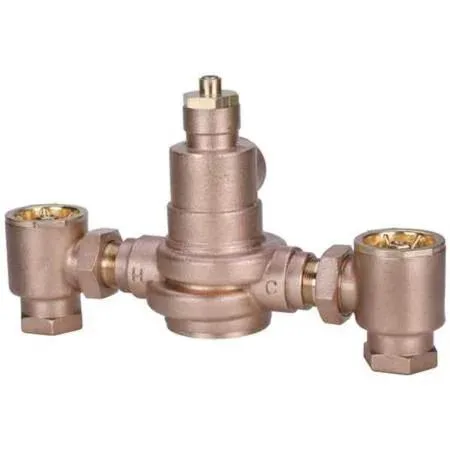 Brass mixing valve with FNPT connections, rectangular body