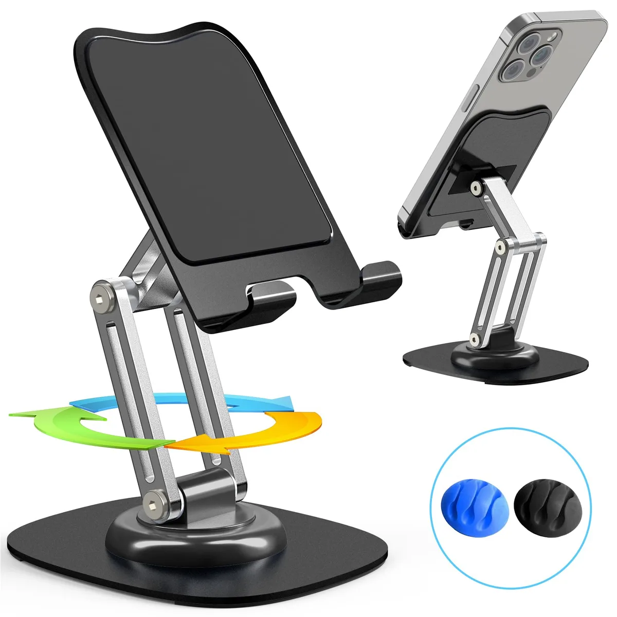  ZTGYGY Metal Phone Stand Black 4-6.7" 360° Foldable Adjustable — product photo