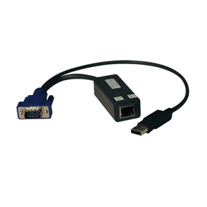 Compact USB server module with HD15 and USB ports, single Cat5e output, black plastic housing