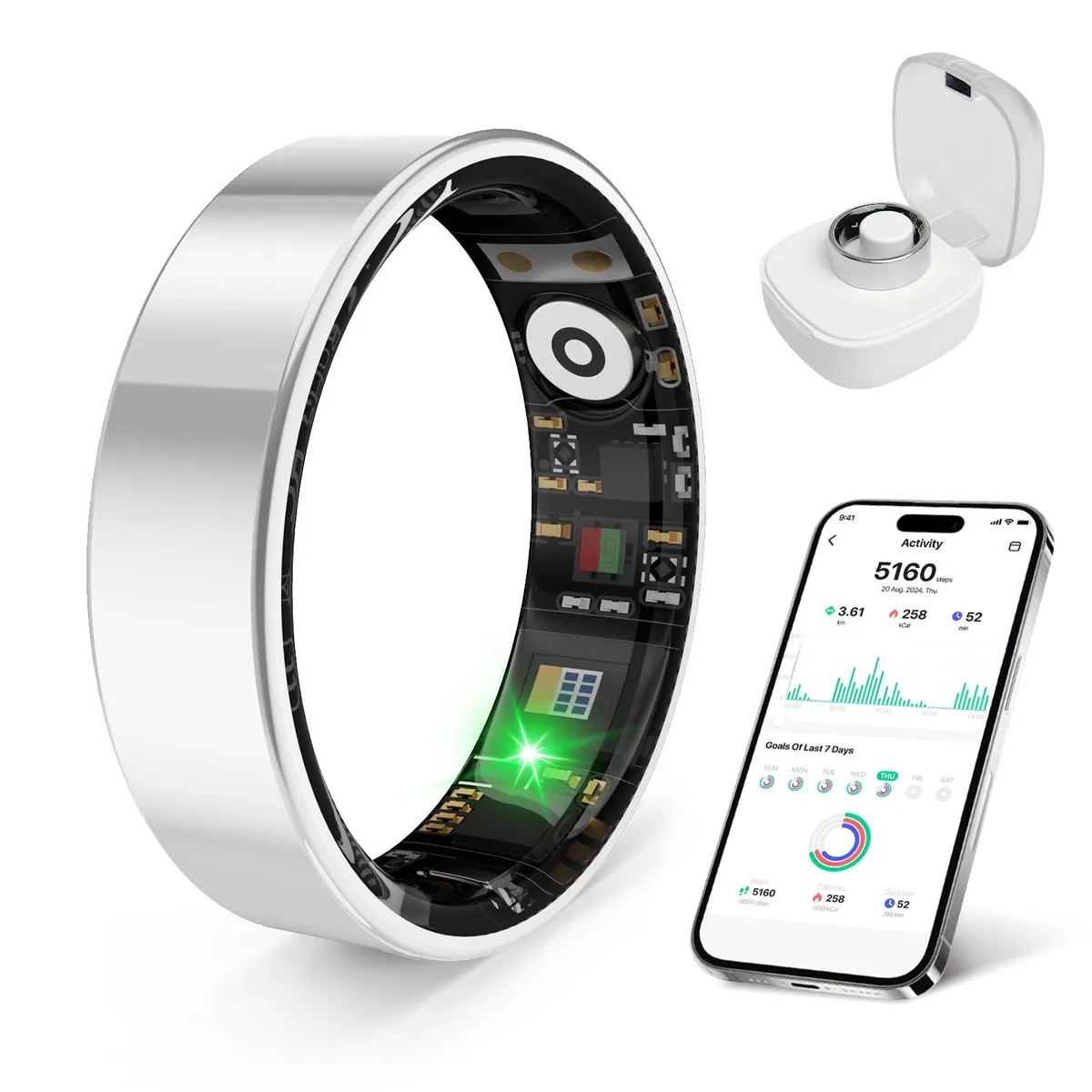  prxxhri VR11 Smart Ring Silver Size 9 wearable technology — product photo
