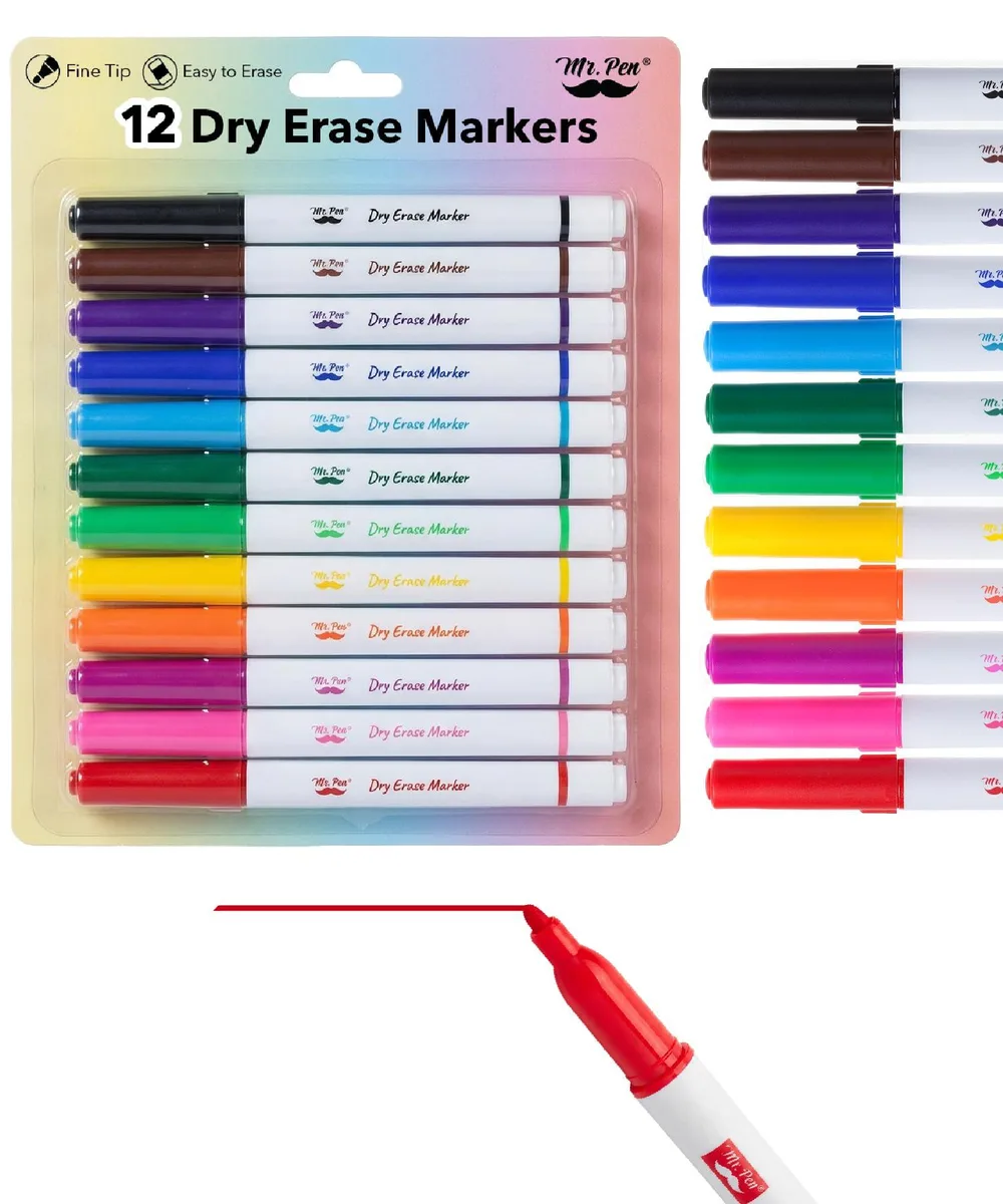  Mr. Pen Dry Erase Markers 12 Pack Assorted Colors Fine Tip — product photo