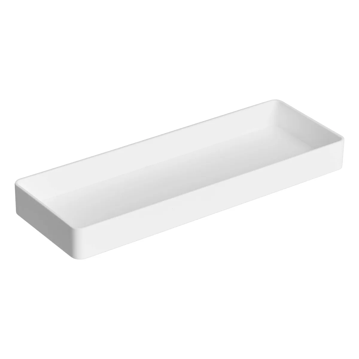 White rectangular plastic half tray measuring 9.4 by 3.3 inches with low sides