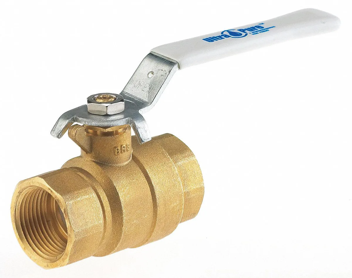 Brass ball valve with lever handle, inline threaded connections