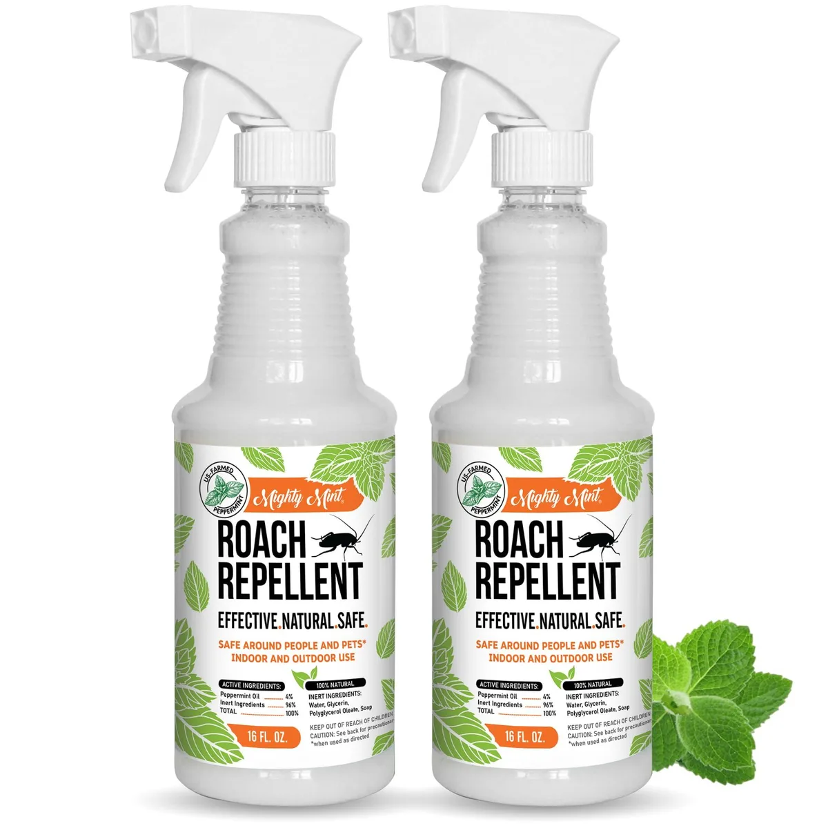 Two 16 oz spray bottles with green and white labels