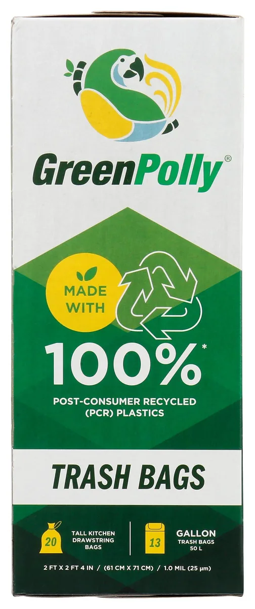 Green polyethylene kitchen trash bag pack 13 gallon 20 count