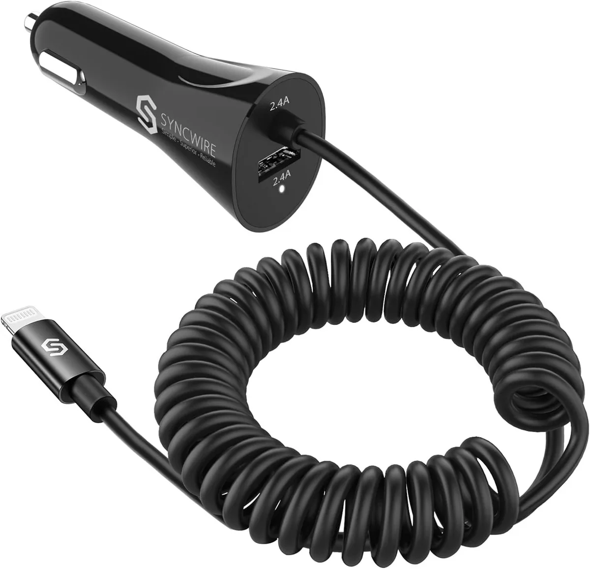 Leelbox Leelbox 4.8A/24W Car Charger with Coiled Lightning Cable — product photo