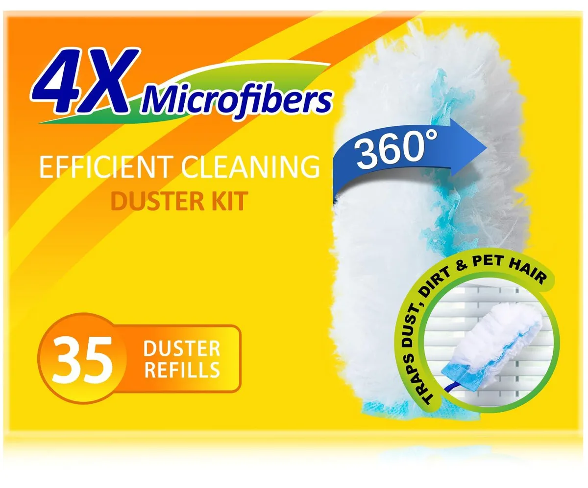 35 microfiber duster refills with two extendable handles, 360-degree rotating heads, grey and white finish