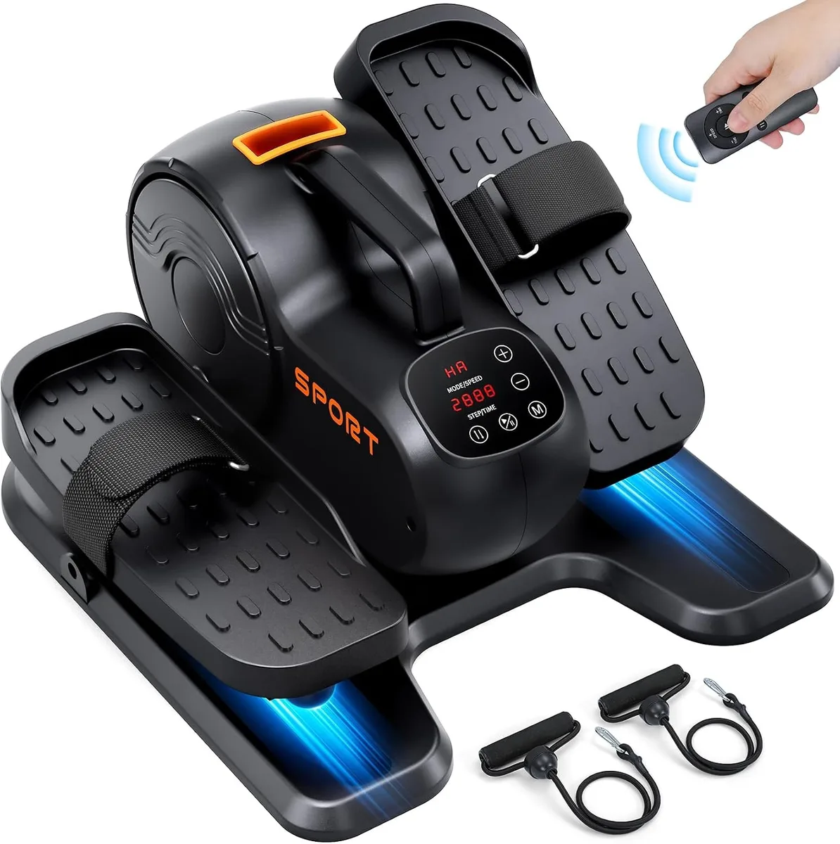 Compact under-desk elliptical with pedals and remote control