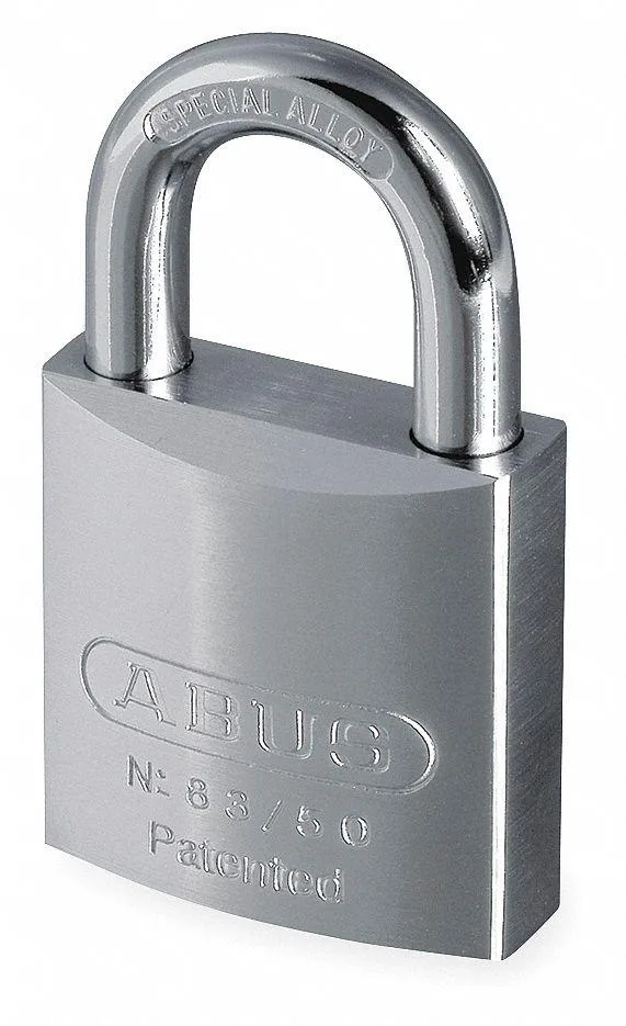 Square brass padlock with chrome finish, 2 inch wide body, hardened steel shackle