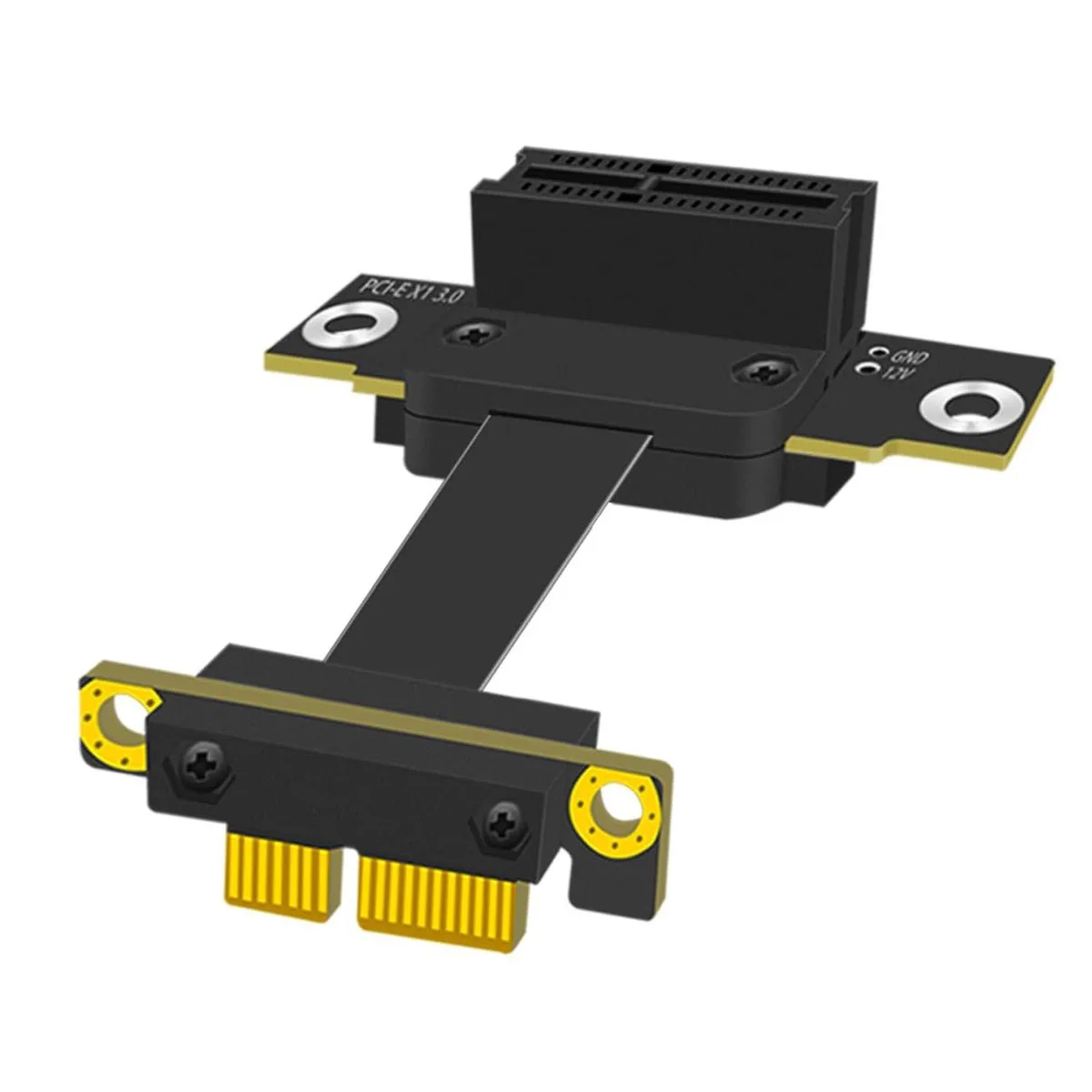 Black 50mm PCIe 3.0 x1 riser cable with dual 90 degree right angle connectors