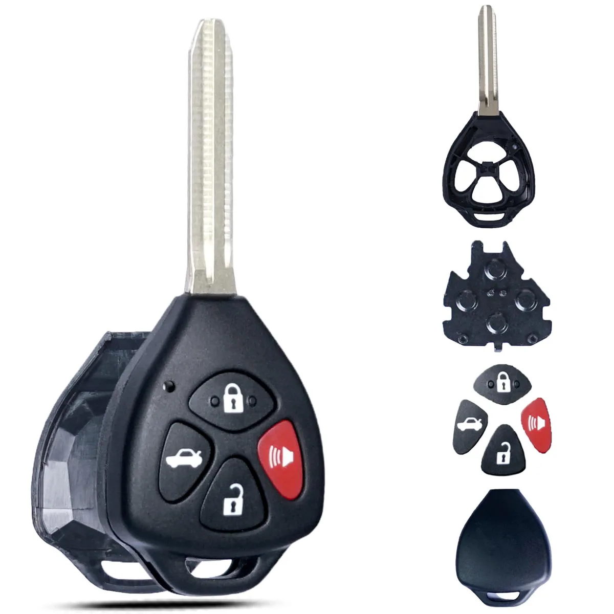 Black plastic four-button key fob shell with metal key blade slot