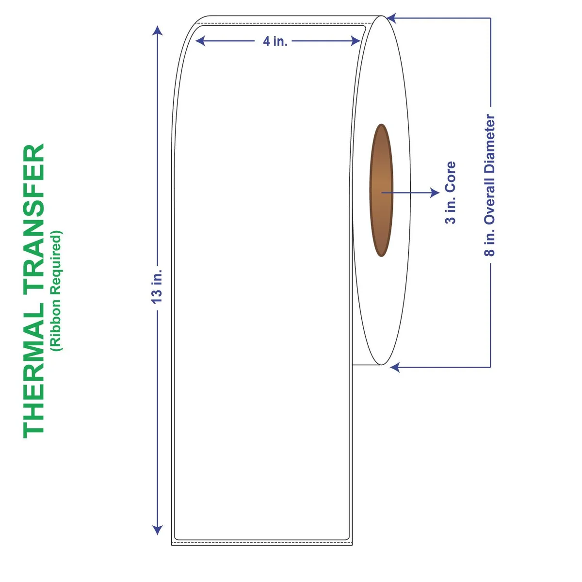 White rectangular thermal transfer label roll with perforated edges