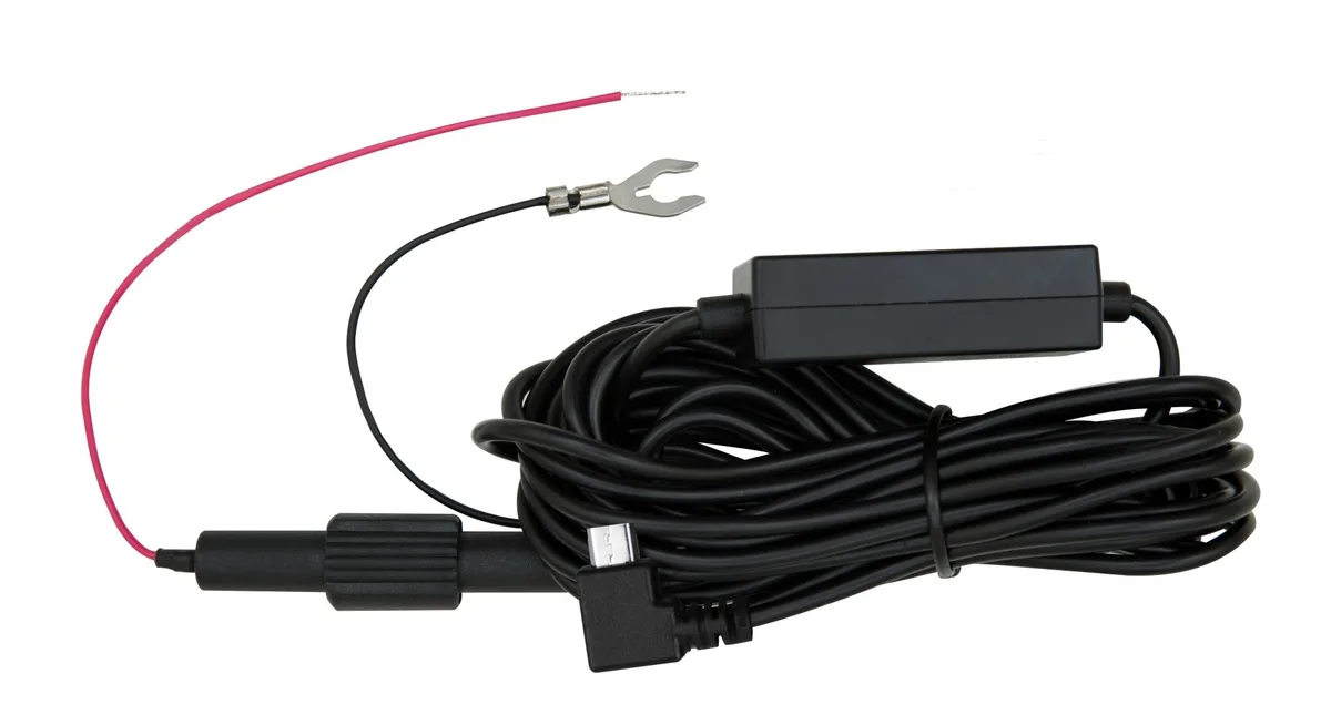 Black 4-metre micro-USB hardwire cable with inline fuse box for dash cam
