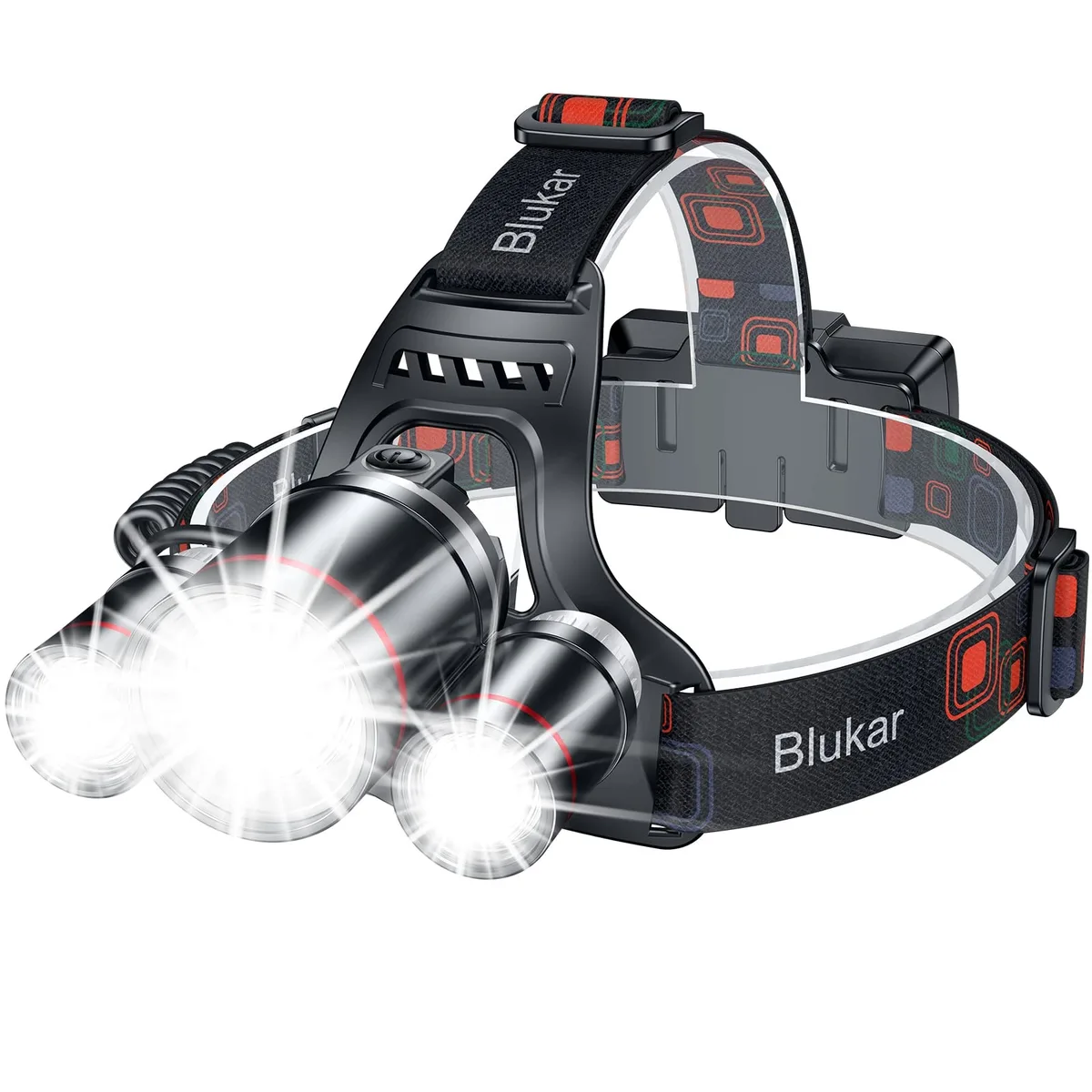 Black rectangular headlamp with adjustable strap and front lens