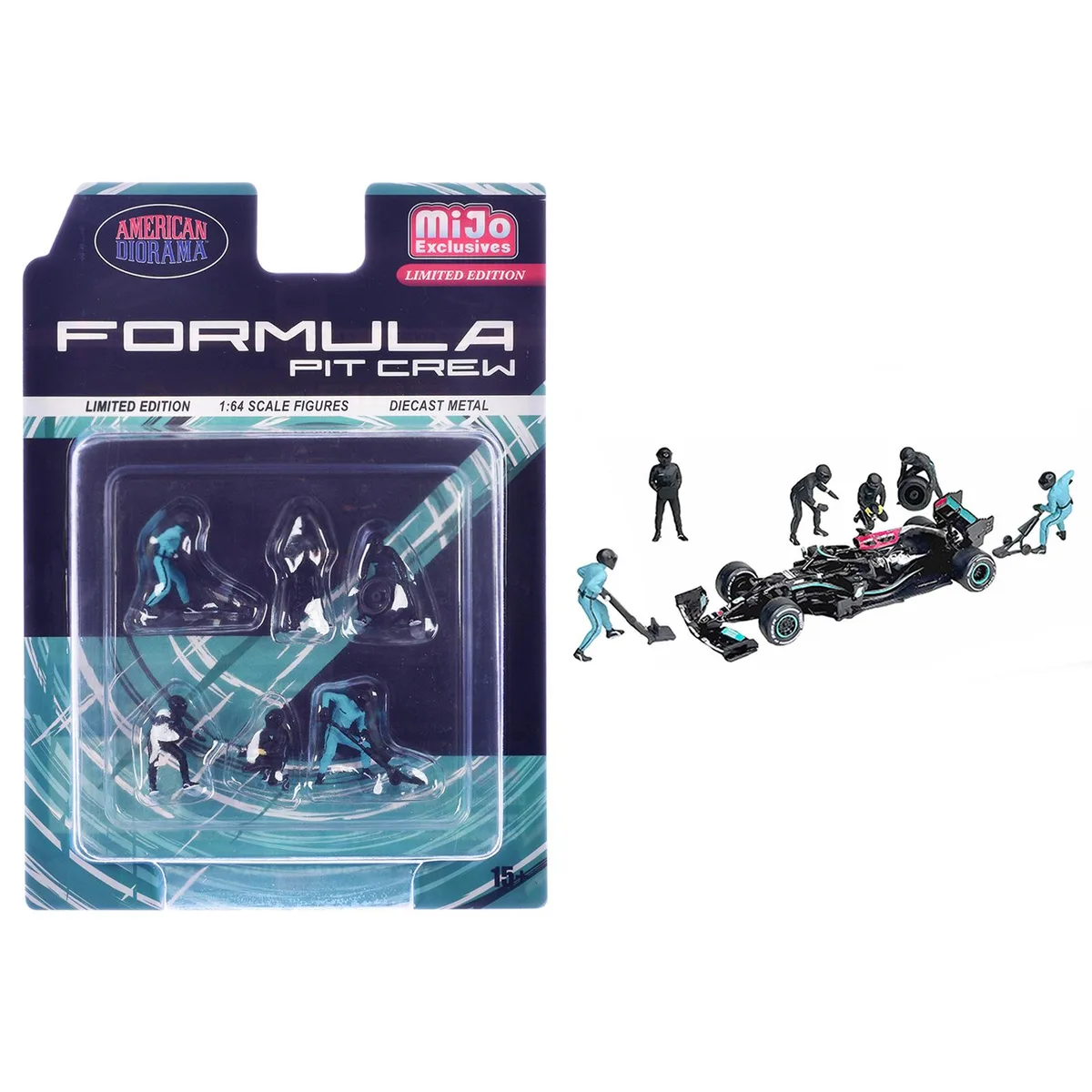 American Diorama American Diorama Formula Pit Crew Team Black 6 Figure Set 1/64 Scale — product photo