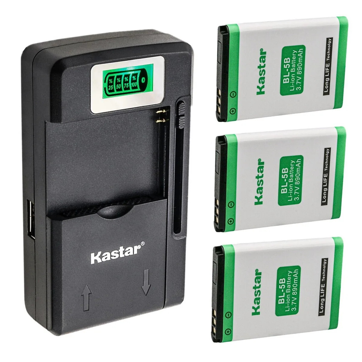 Kastar Kastar BL-5B 3-Pack Battery &amp; Smart LCD Charger for Nok 2610 3220 3230 5070 5140 5200 5208 5300 — product photo