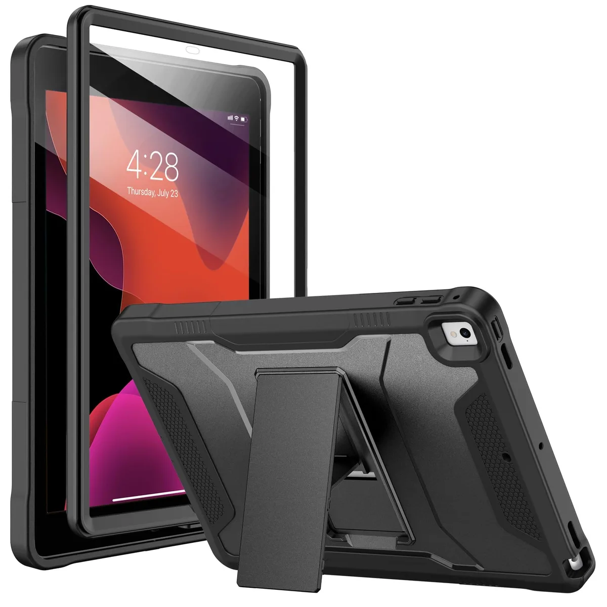  Soke Rugged Case for iPad 9.7" 2018/2017/2016/2014 Black with Screen Protector Kickstand — product photo