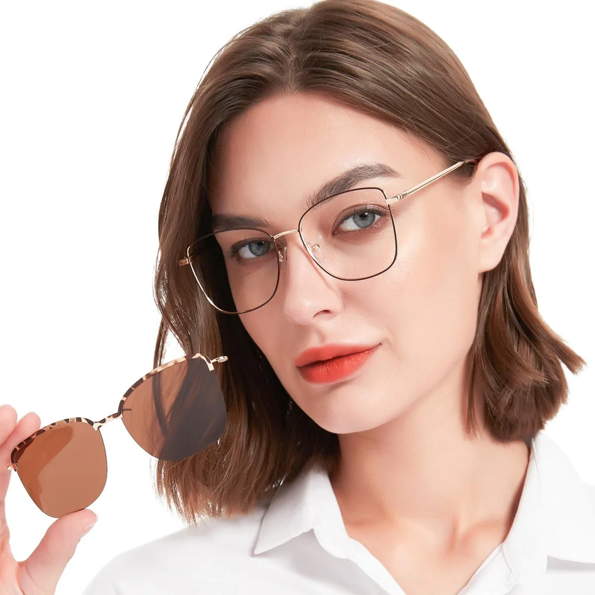 ALSEYE ALSEYE 2 in 1 Accessories Blue Light Blocking Glasses Polarized Clip Leopard Brown — product photo