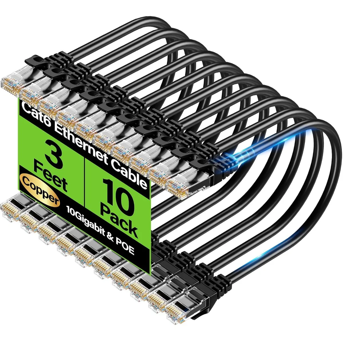 BFKK BFKK Cat6 Ethernet Cable 10Gbps 3 ft 10 Pack — product photo