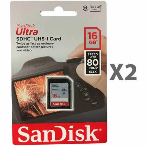 SanDisk SanDisk 16GB Ultra SDHC Class 10 UHS-I 80MB/s (2 Pack) memory card — product photo