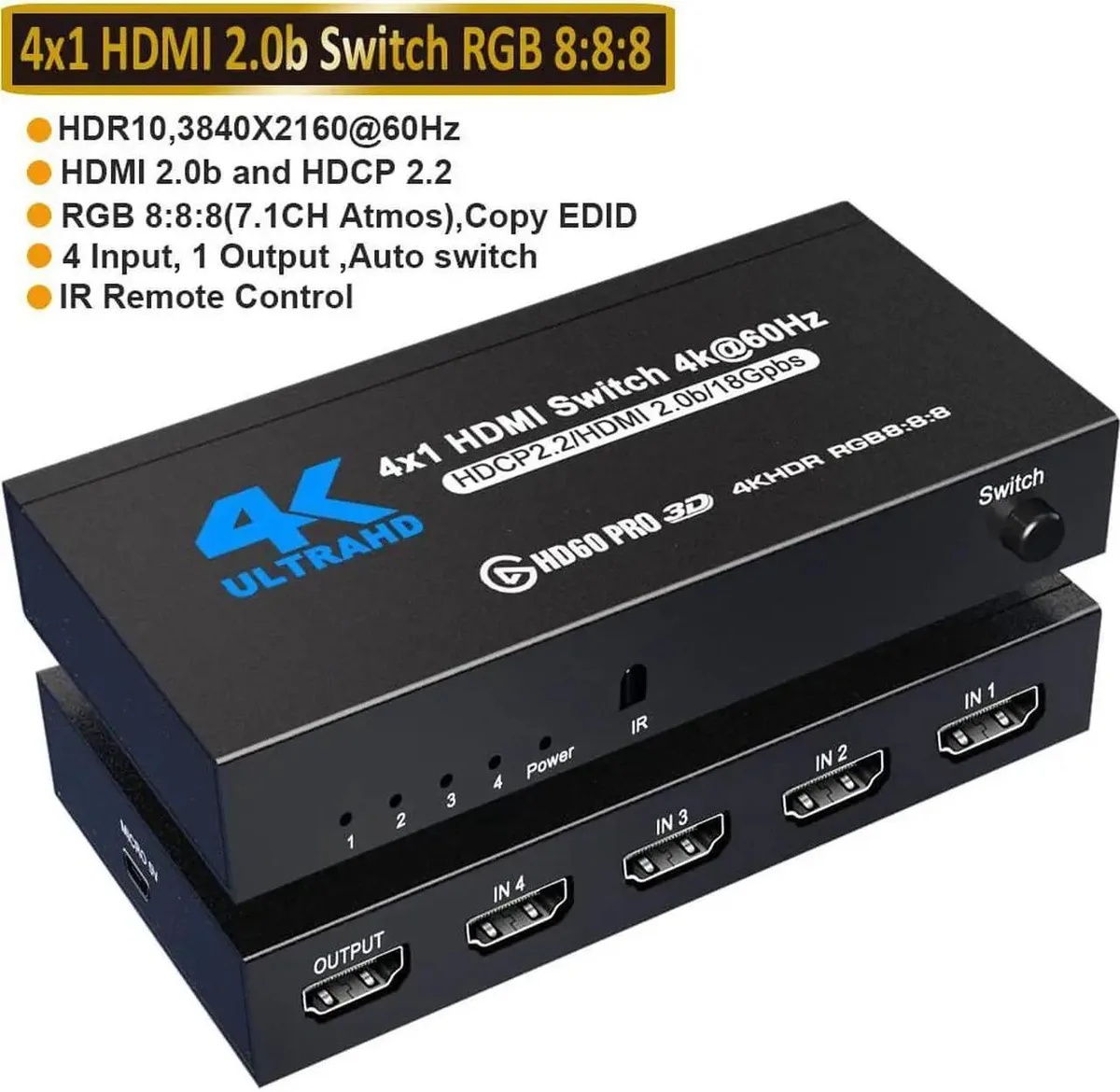 Vszerda Vszerda 4x1 HDMI 2.0 Switch 4K@60Hz 12bit HDR Remote — product photo