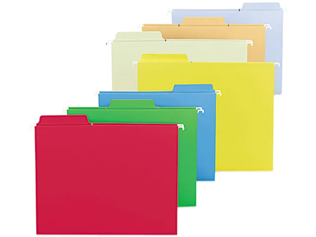 Smead Smead 64053 FasTab hanging file folders, letter size, assorted primary colours, box of 18 — product photo