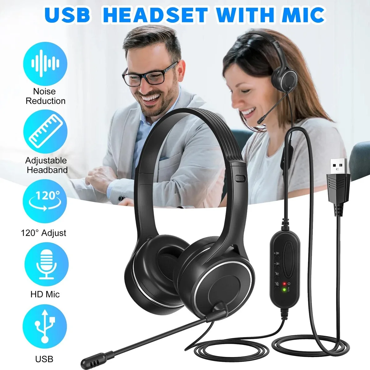 RAYBESTOS UNBRANDED RAYBESTOS UNBRANDED USB Wired Headset Behind-the-Neck 40mm 1.8m Black — product photo