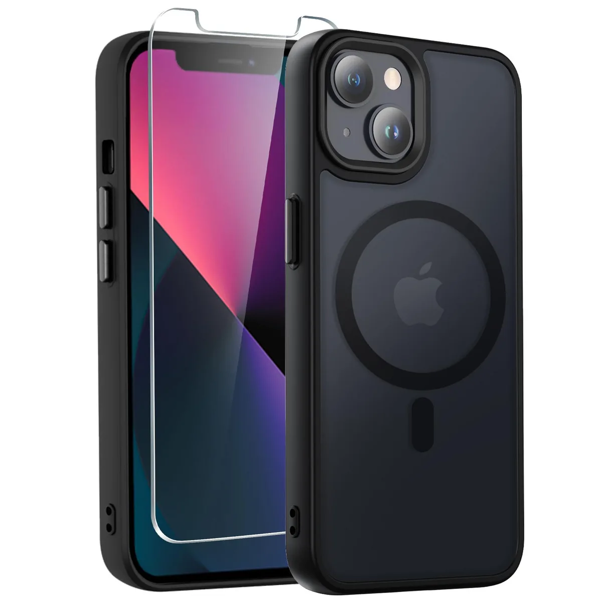 DEERLAMN iP14MatteCase01 Magnetic Matte Case for iPhone 13/14 with Screen Protector, Black — product photo