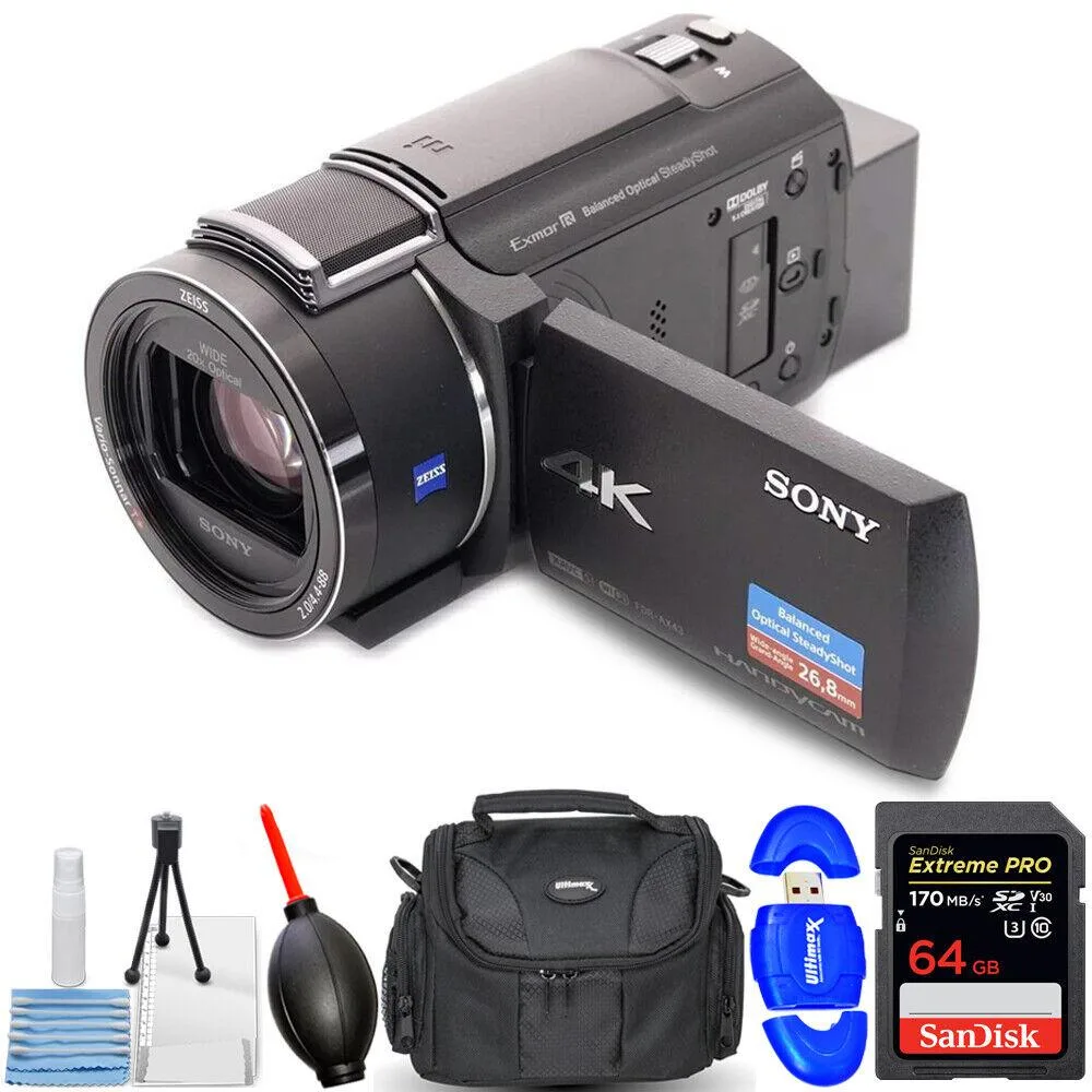 Sony Sony FDR-AX43A 4K Handycam professional camcorder with 7-piece accessory bundle — product photo