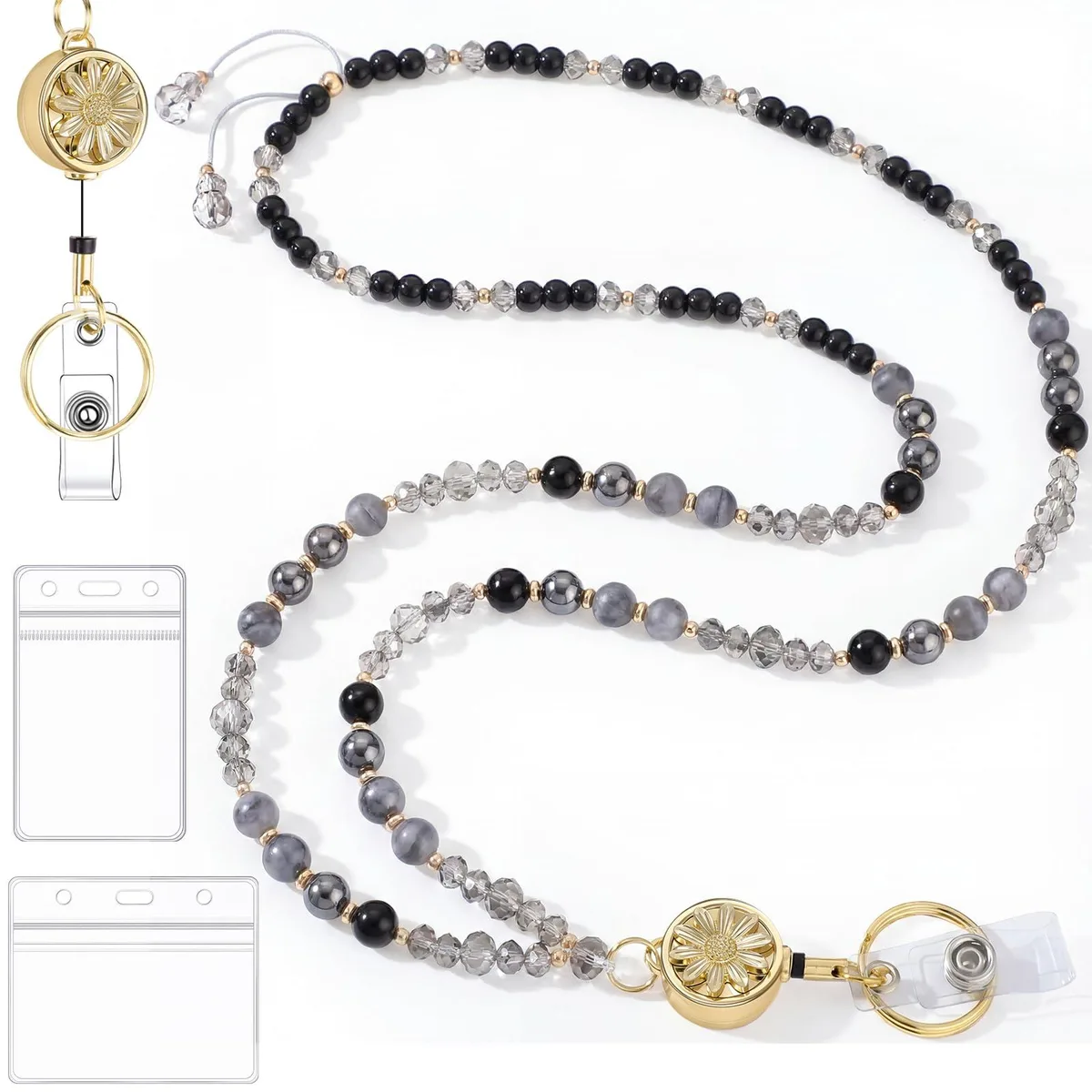  BESARME G8774K-11-N Neckwear Retractable Badge Reel 14 inch Beaded Lanyard — product photo