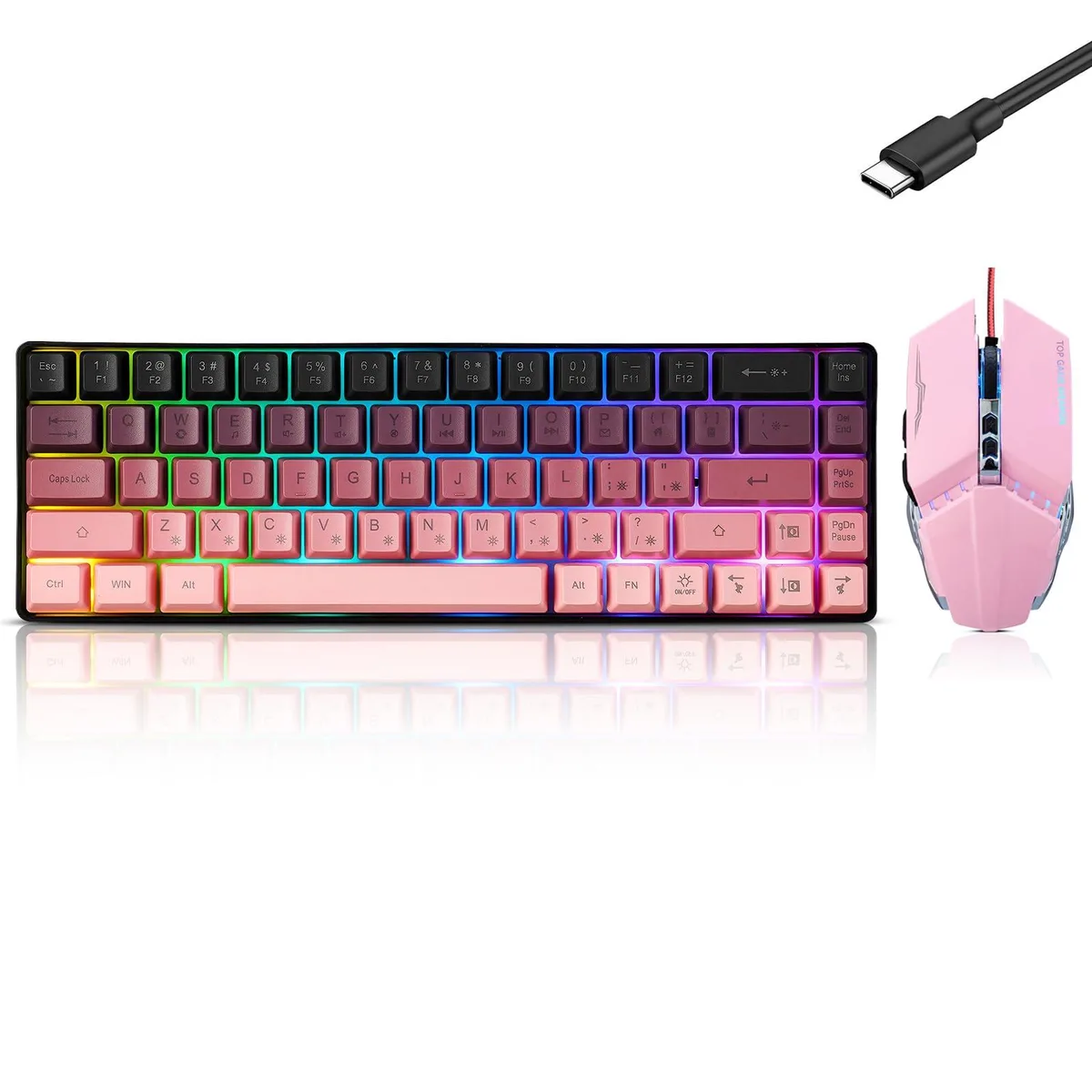 Redragon 60% Wired Gaming Keyboard and Mouse Combo 61 Keys 3200 DPI BlackBerry Pink — product photo