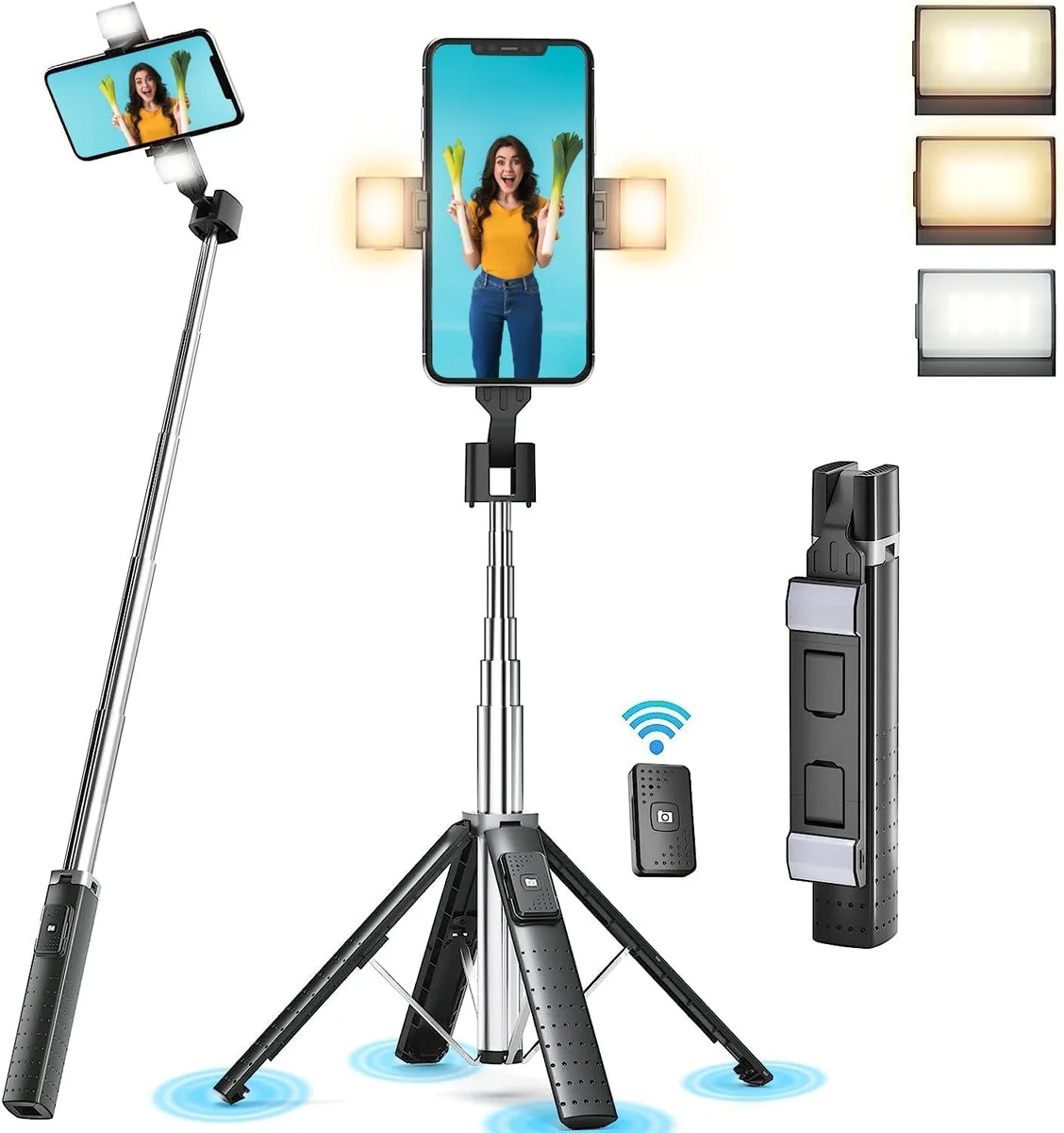 Rybozen Rybozen Selfie Stick Quadrapod with Fill Light, 41 in — product photo