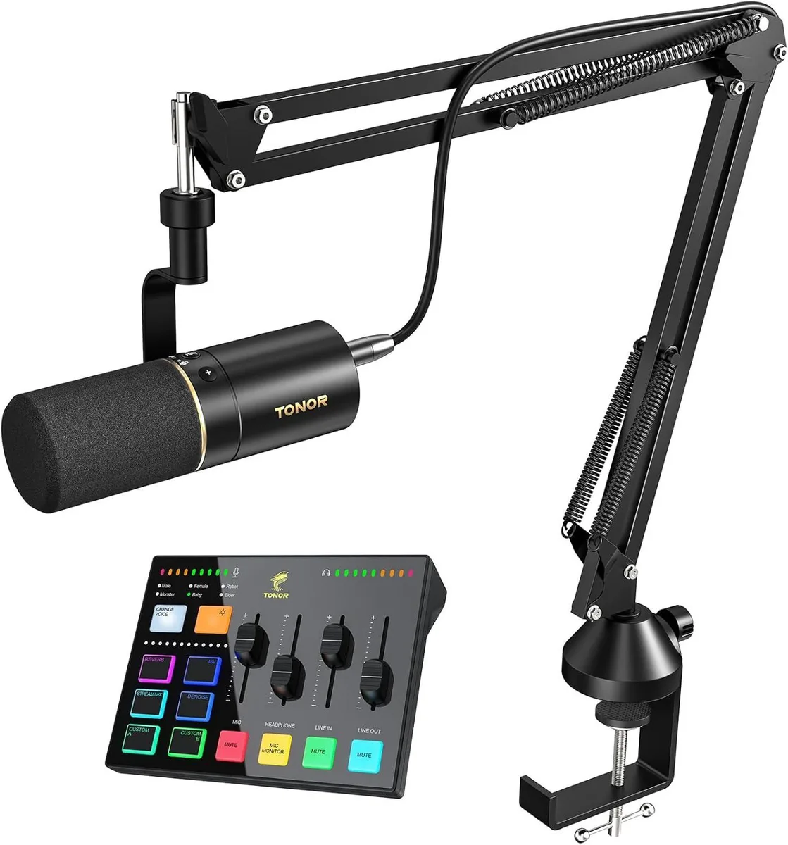 TONOR TD510+ Dynamic Podcast Microphone Kit XLR USB Black — product photo