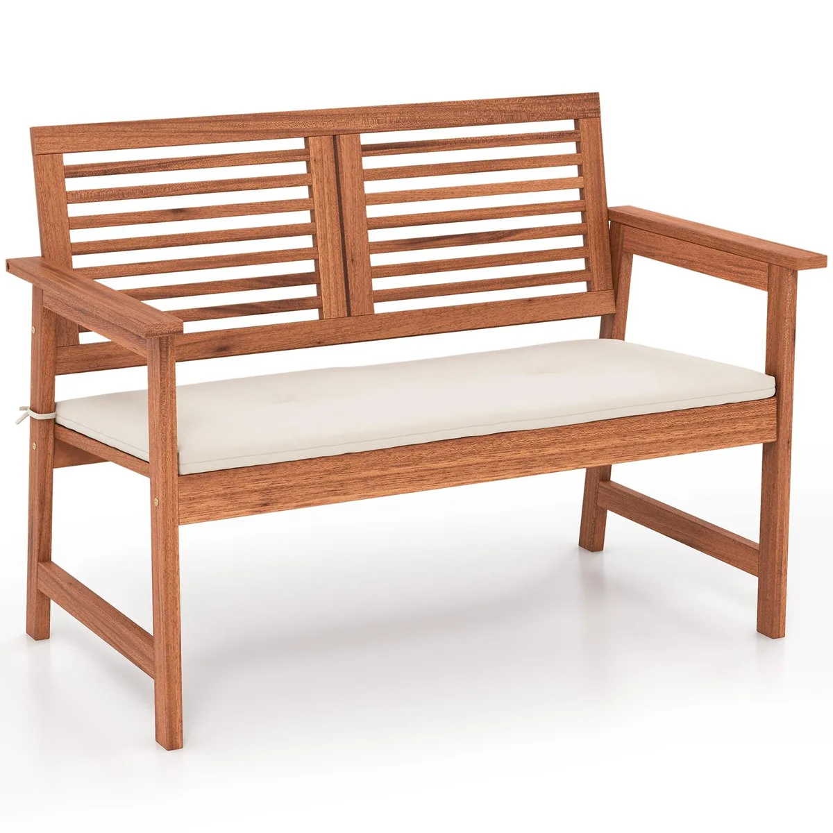 SlickBlue SlickBlue 2-Person Solid Wood Patio Bench with Backrest and Cushion, Natural, 43.5" x 24.5" x 32 — product photo