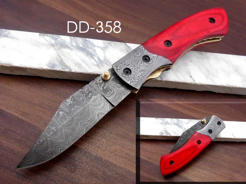 Damascus Depot Damascus Depot 8.3" Folding Knife Red Camel Bone Scale — product photo