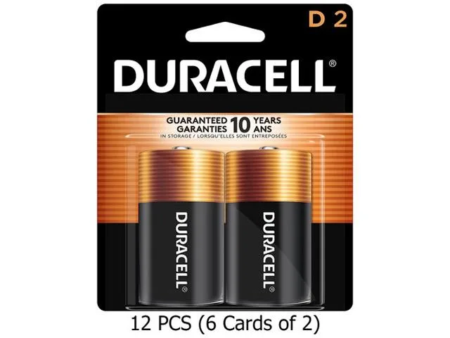 Twelve D alkaline batteries in six twin cards