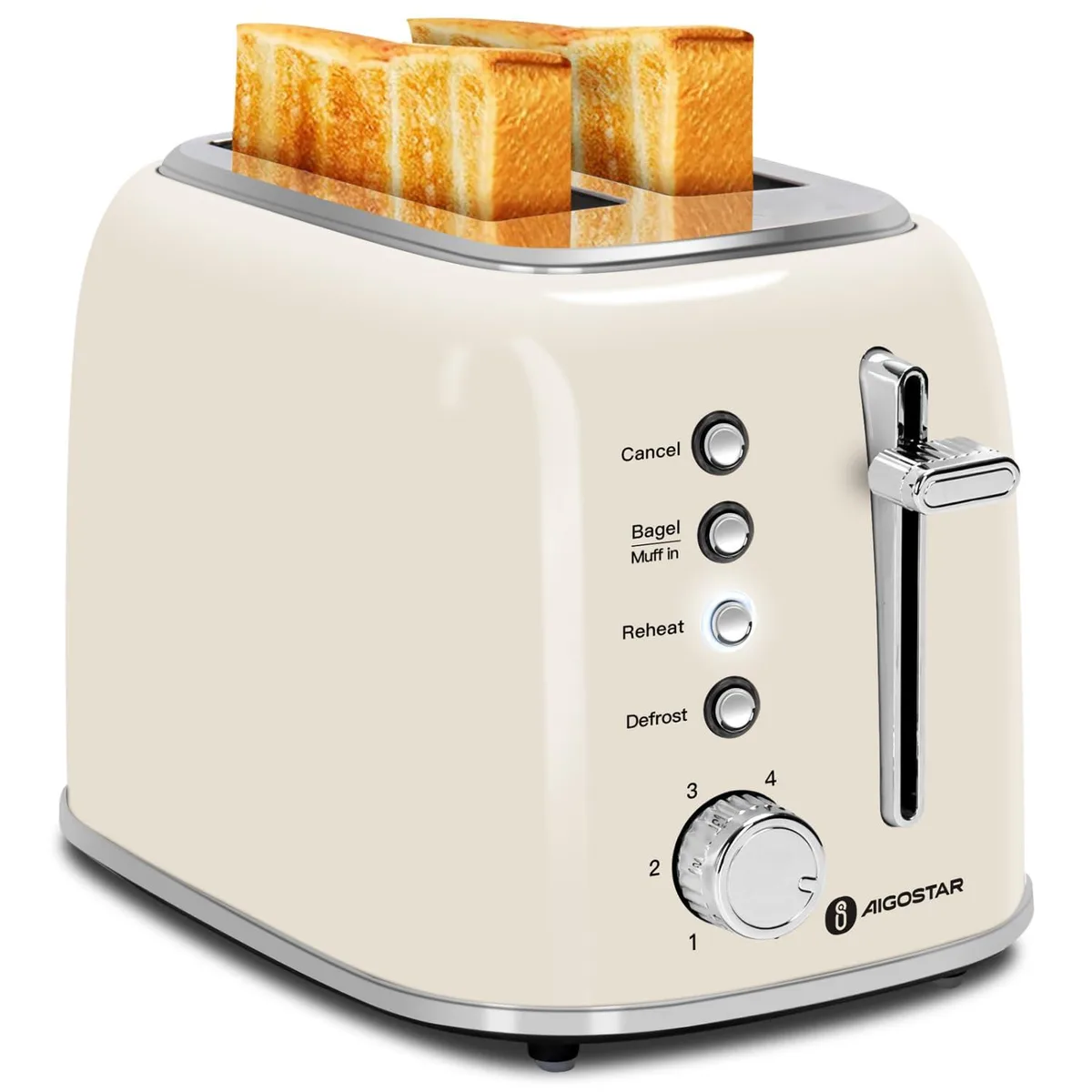 Purple two-slice toaster with wide slots and stainless steel accents