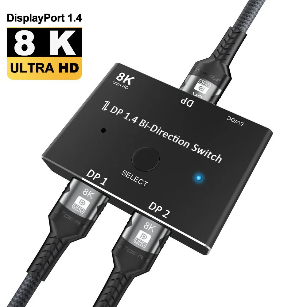 Jansicotek Jansicotek TJ-A009 DisplayPort 1.4 Bi-Directional Switch 2x1 1x2 8K@60Hz 4K@120Hz 32.4Gbps — product photo