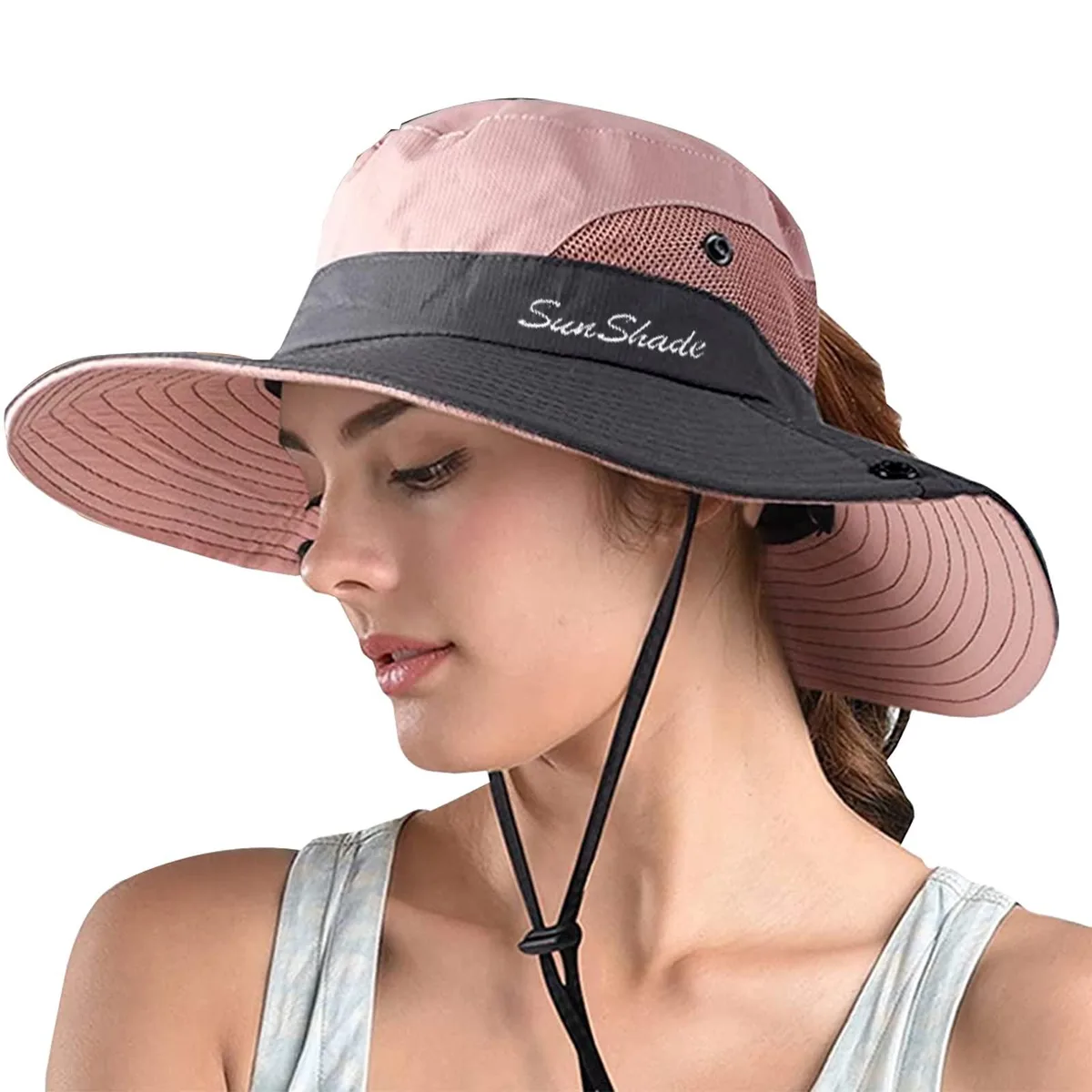  Women's Ponytail Safari Sun Hat Black UPF 50+ One Size 21-23 in — product photo