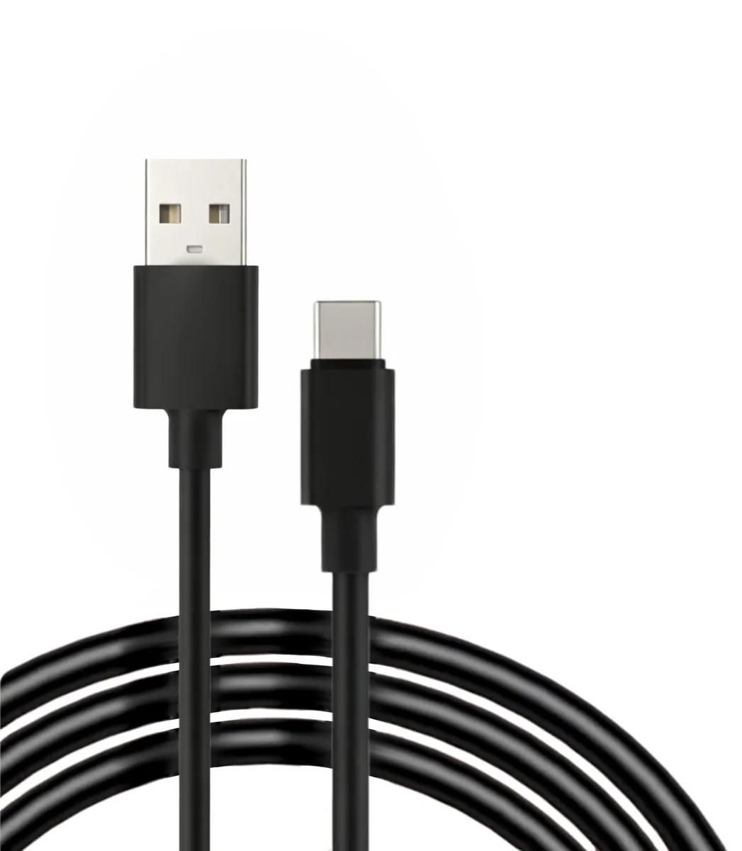 Black USB-A to USB-C cable, 6.6 ft, PVC jacket, male-to-male connectors