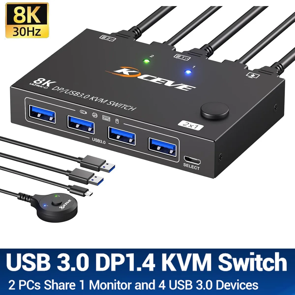 IHDAPP IHDAPP KC-201DPA DisplayPort KVM Switch 2 Computers 1 Monitor 8K@30Hz 4K@144Hz 4 USB 3.0 — product photo