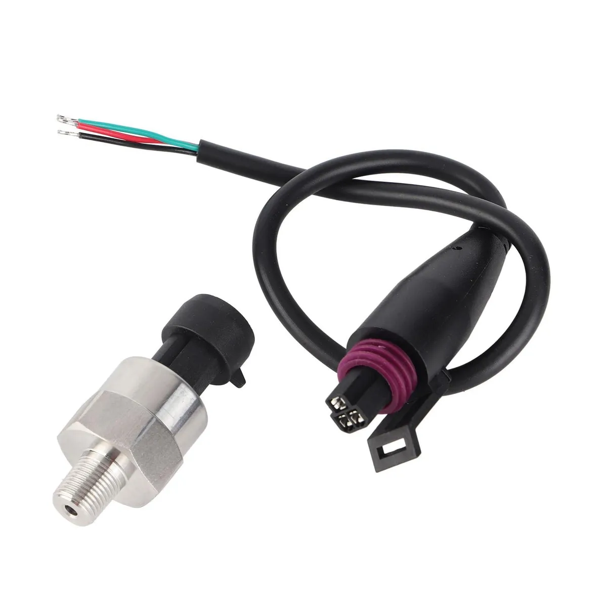 Stainless steel pressure transducer with 1/8-27 NPT thread and sealed connector harness