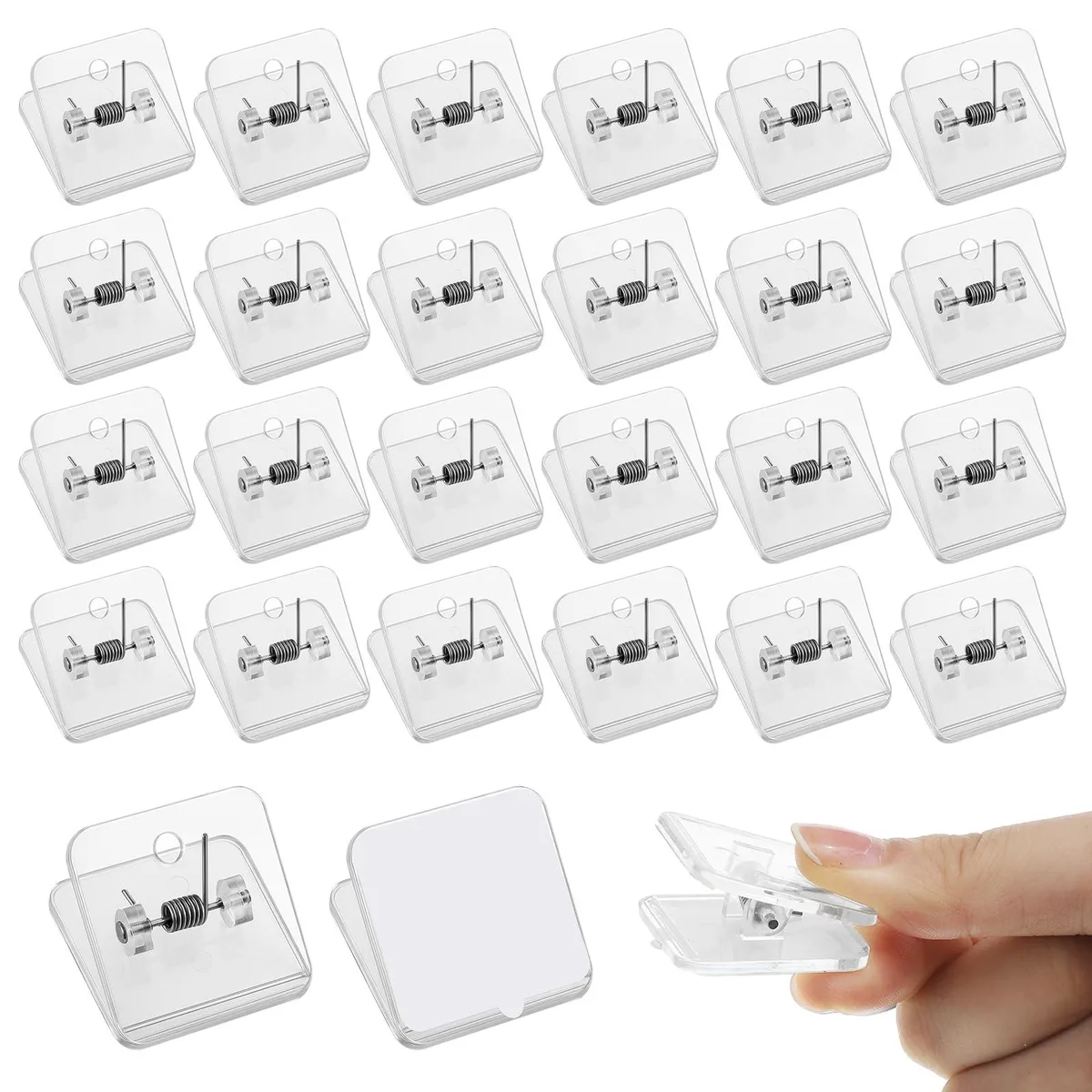 Clear square self-adhesive PVC wall clips 1.18 by 1.25 inches pack of 50