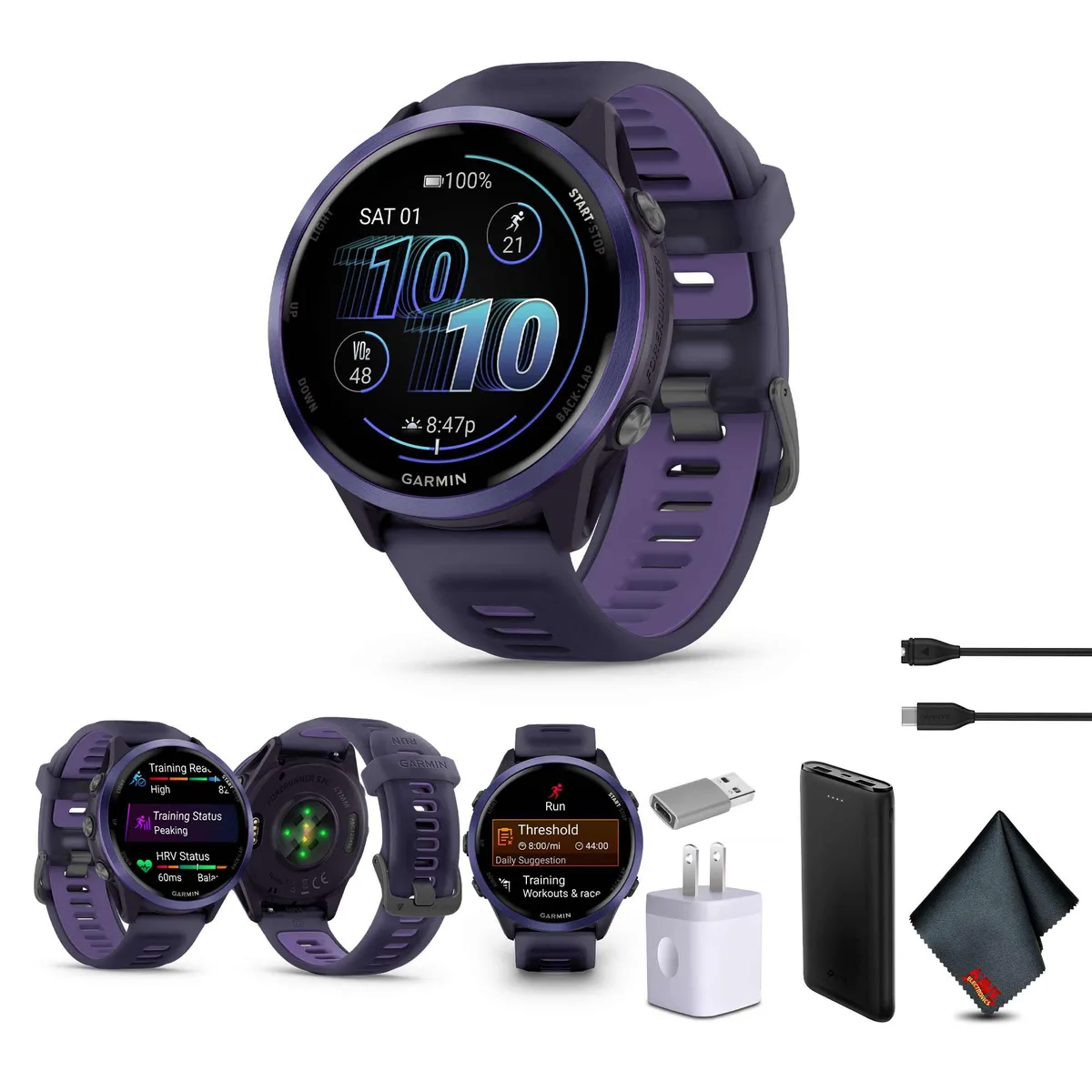 Indigo aluminium 47mm smartwatch with translucent purple band